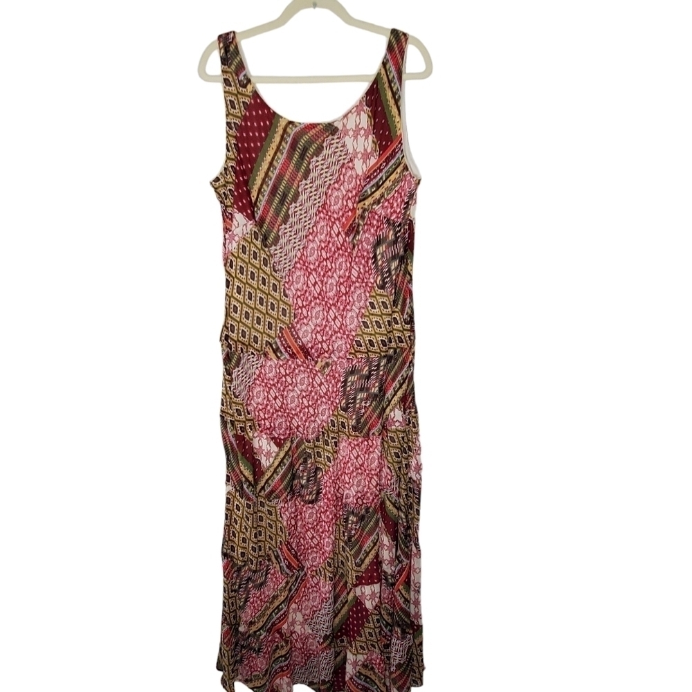 Patchwork Print Tiered Maxi Dress Size 16W Boho Chic NEW Artsy Multicolored Fall